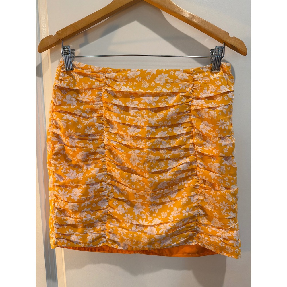 Windsor Yellow Floral Ruched Mini Skirt Size Small VIST8912-S